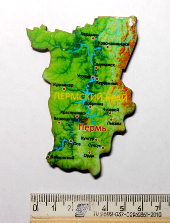 Карта Пермского края - магнит из дерева